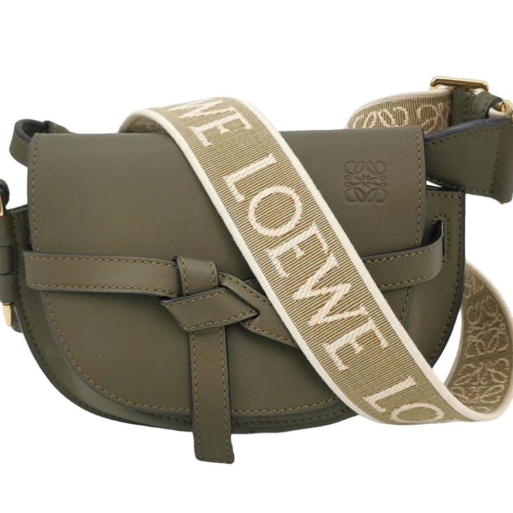 Loewe Khaki Crossbody Bag with Logo Strap